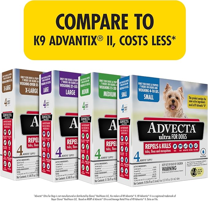 Ultra Flea And Tick Prevention For Dogs - Dog and Puppy Treatment and Control - Mosquito Repellent - Small, Fast Acting Waterproof Topical Drops, 4 Month Supply