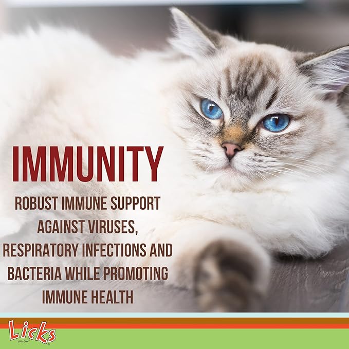 Licks Pill-Free Cat Immunity - Immune Support Cat Supplies - Respiratory Supplements for Cats - Cat Health Supplies - Gel Packets - 30 Use