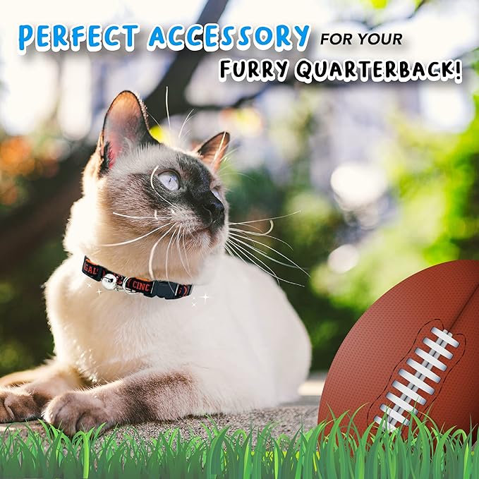 NFL CAT Collar Cincinnati Bengals Satin Cat Collar Football Team Collar for Dogs & Cats. A Shiny & Colorful Cat Collar with Ringing Bell Pendant