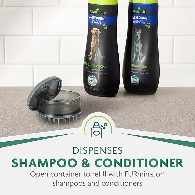 FURminator Bathing Brush, Dog Bath Brush, Loosens Pet Hair, Dispenses Shampoo and Conditioner, Gray