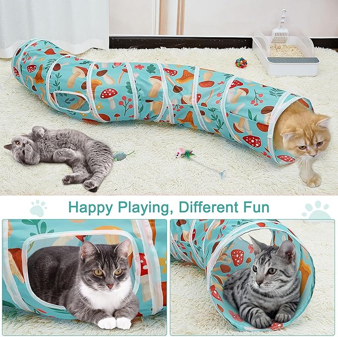 Cat Tunnel, Cat Tunnels for Indoor Cats, S-Shape Peekaboo Cat Cave with Cat Toys, Foldable Cat Tubes and Tunnels for Cats, Rabbit, Puppy, Guinea Pig