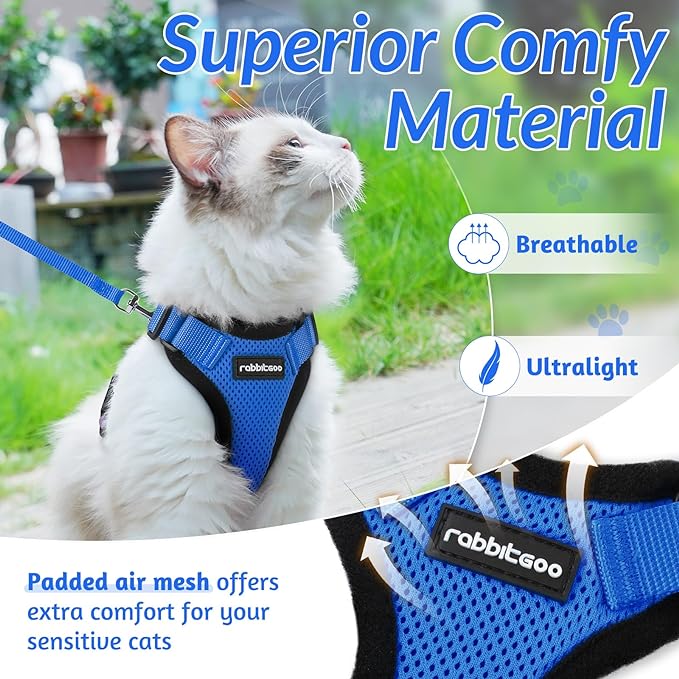 rabbitgoo Cat Harness and Leash for Walking, Escape Proof Soft Adjustable Vest Harnesses for Cats, Easy Control Breathable Reflective Strips Jacket, Navy Blue, M