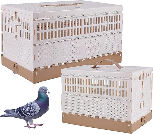 Plastic Folding Pigeon Cage, Portable Pet Bird Travel Cage Carrier Pigeon Cage Pairing Cage Pigeon Nest Box Easy to Clean for Training and Release Competition (S) （Two Doors ）