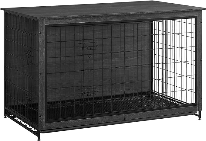 Feandrea Dog Crate Furniture, Modern Kennel for Dogs Indoor up to 105 lb, Heavy-Duty Dog Cage with Multi-Purpose Removable Tray, Double-Door Dog House, Ink Black UPFC005B01