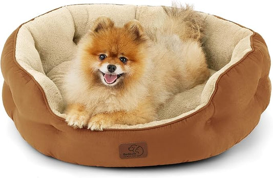 Bedsure Dog Beds for Small Dogs - Round Cat Beds for Indoor Cats, Washable Pet Bed for Puppy and Kitten with Slip-Resistant Bottom, 25 Inches, Terracotta