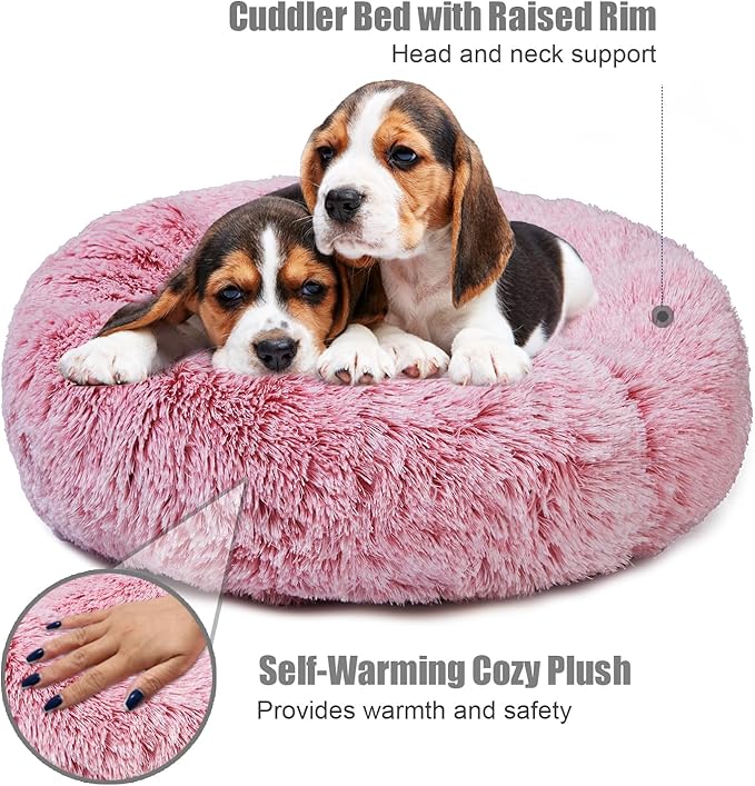 Aurako Cat Bed Dog Bed Round Cushion Pet Bed Mat Ultra Soft Plush Donut Sofa Comfortable Pillow Machine Washable Pet Cuddle Beds for Kitten Small Medium Large Dogs Cats 28" Pink