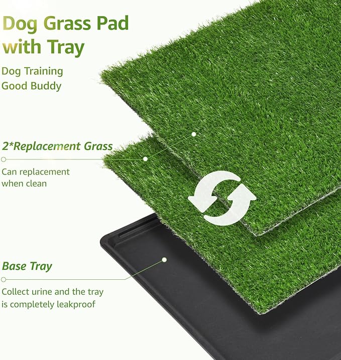 LOOBANI Dog Grass Pad with Tray Large, Indoor Dog Potties for Apartment and Patio Training, with 2 Packs Loobani Dog Grass Pee Pads for Replacement(Tray Potty 41 * 26.8inch)