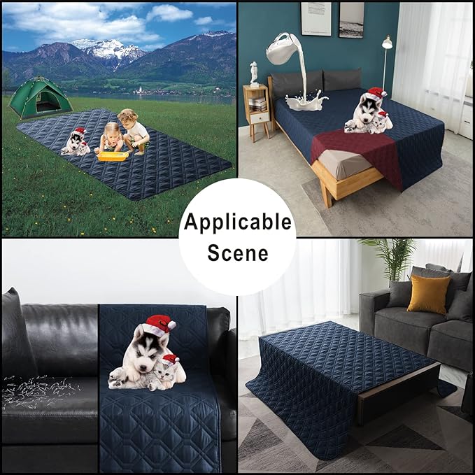 100% Waterproof Dog Bed Cover 30x70 inch Reversible Pad Reusable Camping Mat for Kids/Pet/Dog/Cat Washable Geometric Embroidery Blanket Patchwork Navy+Burgundy