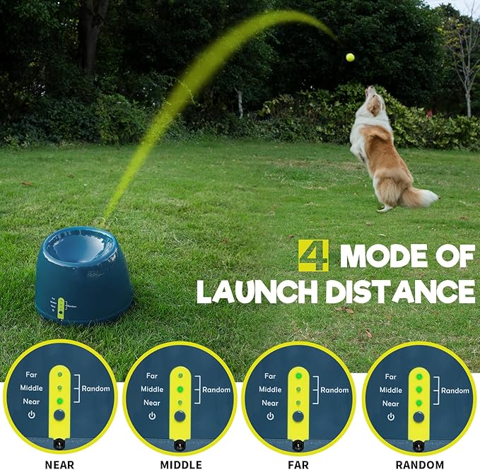 Automatic Ball Launcher for Dog, Including 9 Small Sized 2-inch Balls, Adjustable Launch Distance, Suitable for Small to Medium Sized Dogs (Blue)