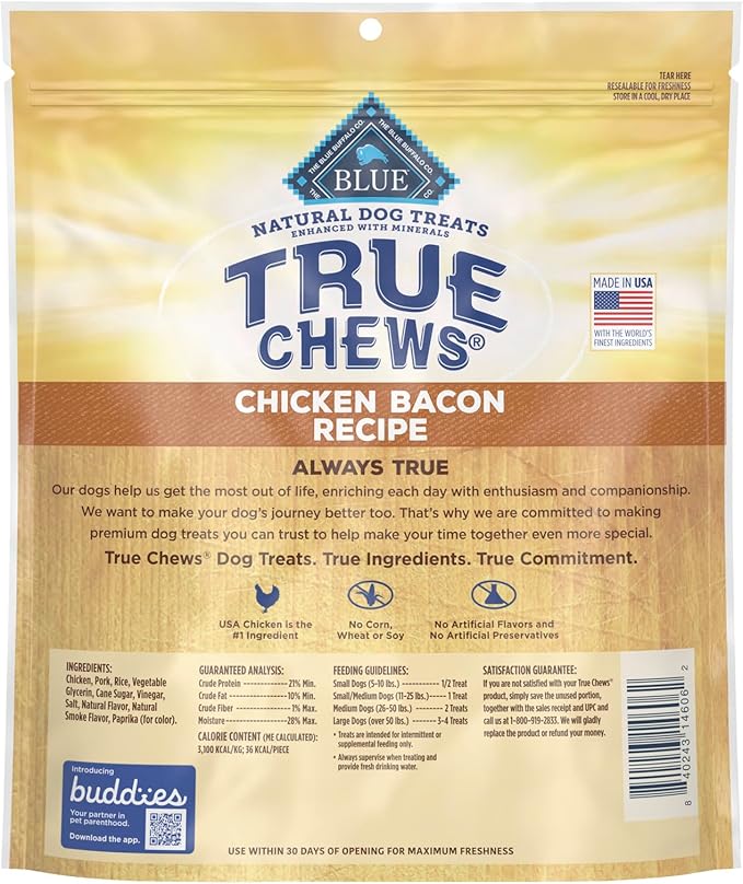 Blue Buffalo True Chews Natural Dog Treats, Chicken Bacon Recipe, 22 oz bag