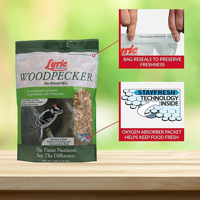 Lyric Woodpecker Wild Bird Seed, No Waste Bird Seed with Nuts, Dried Fruit & Shelled Seeds - 5 lb. Bag