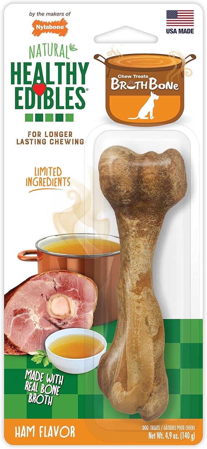Nylabone Healthy Edibles Natural Bone Broth Dog Chews Long Lasting Bone Broth Flavor Treats for Dogs, Large/Giant (1 Count)