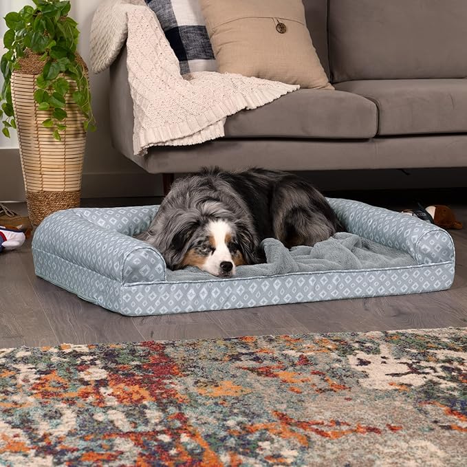 Furhaven Cozy Orthopedic Dog Bed for Large/Medium Dogs w/ Removable Bolsters & Washable Cover, For Dogs Up to 55 lbs - Plush & Diamond Print Nest Top Sofa - Gray, Large