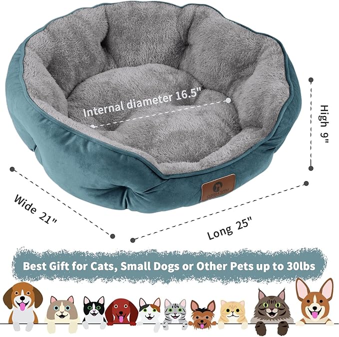 Medium Dog Bed for Medium Dogs, Large Cat Beds for Indoor Cats, Pet Bed for Puppy and Kitty, Extra Soft & Machine Washable with Anti-Slip & Water-Resistant Oxford Bottom, Teal, 25 inches