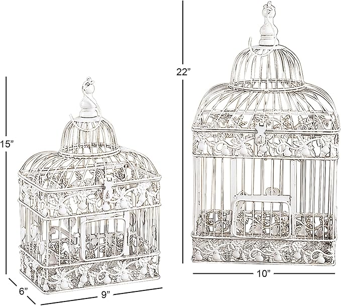 Deco 79 Vintage Metal Birdcage, 22", 15"H, White