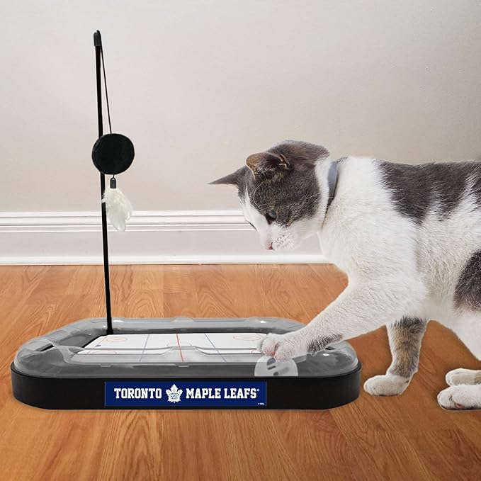 Pets FIrst Cat Scratching Toy NHL Toronto Maple Leafs Hockey Field Cat Scratcher Tiy with Interactive Cat Ball Bell in Tracks. 5-in-1 CAT Toy