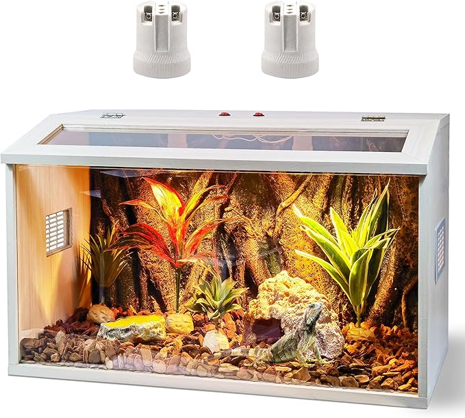 Bearded Dragon Tank, Reptile Enclosure, Snake Tank, Reptile Terrarium, Built-in Light Fixtures with Switch, 2024 Newest Upgrade (23 Gallon, 24" Long, Thick Wood Roof)