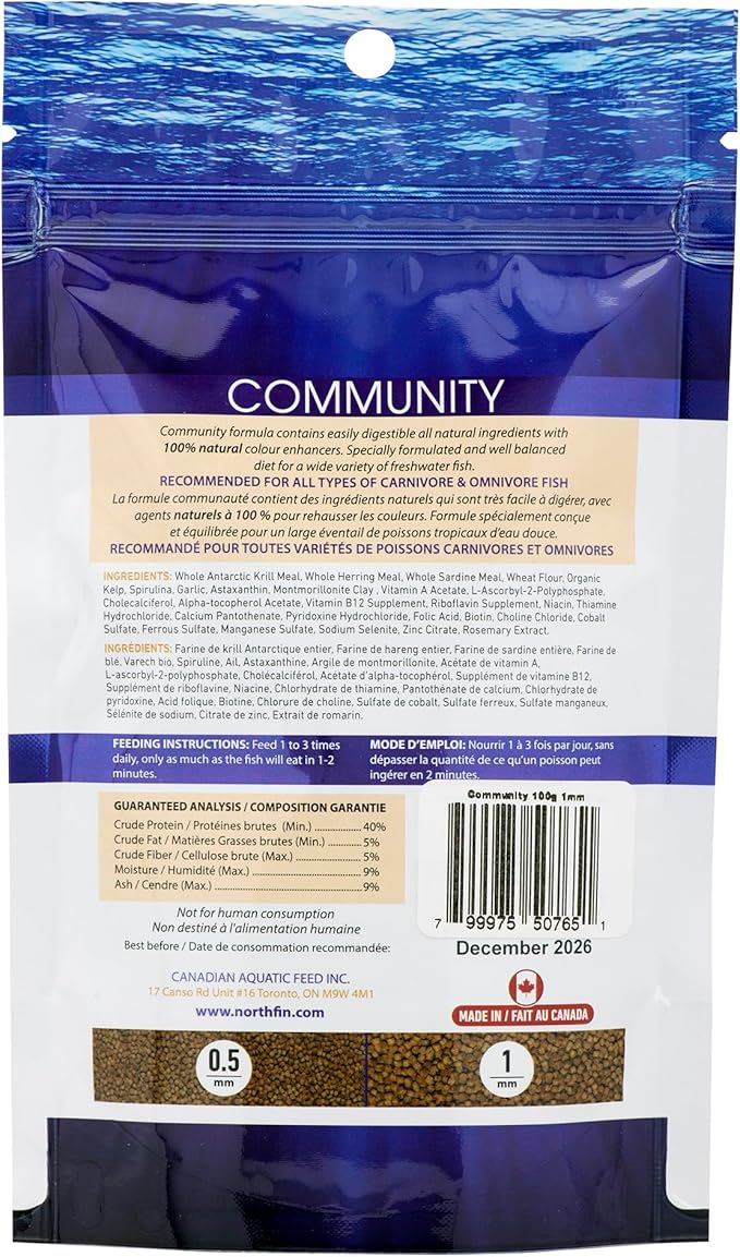 Northfin Fish Food Community Formula Slow Sinking Pellets (1mm 100g)