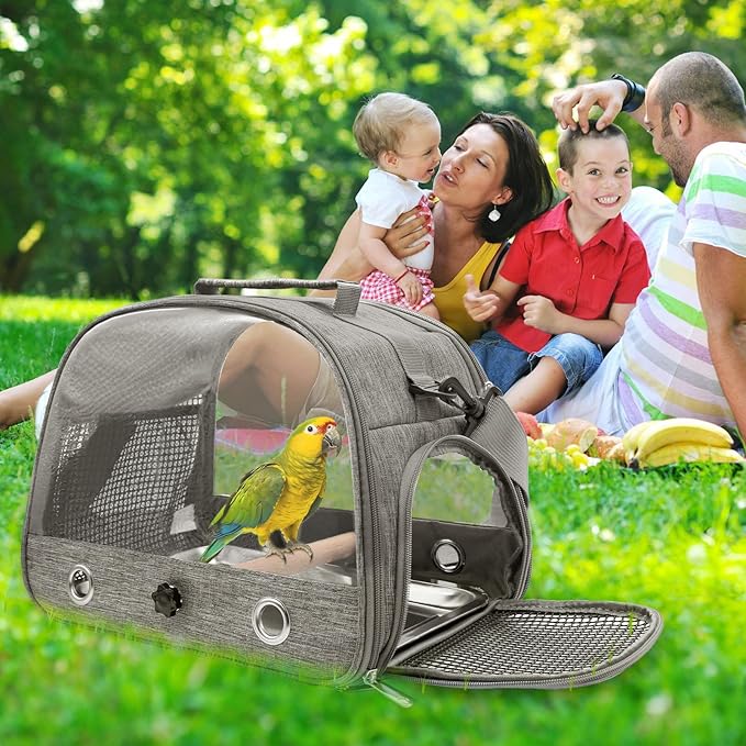 Bird Carrier with Perch Parakeet Travel Carrier Bag Portable Bird Backpack Carrier with Plat Breathable Bird Carrier Travel Cage for Small Pets