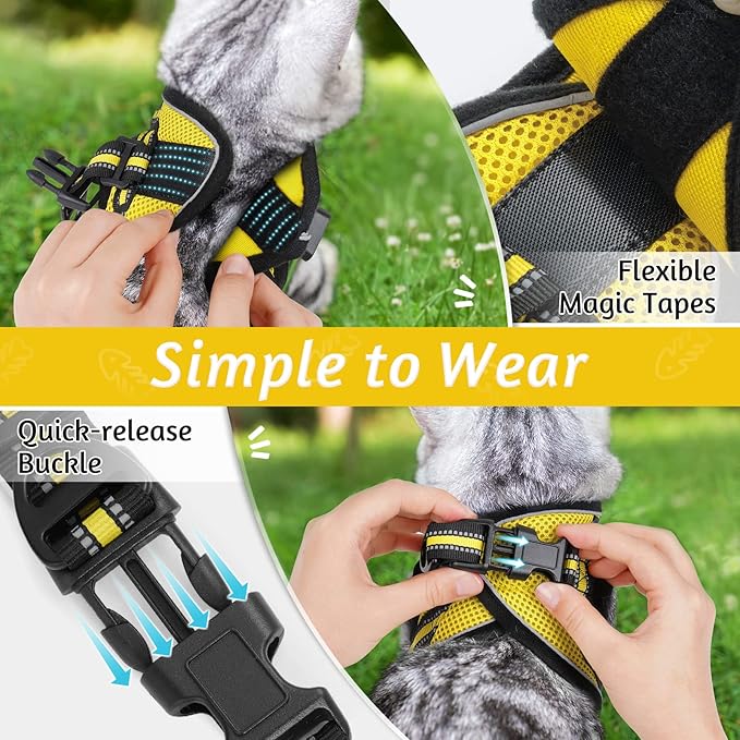 rabbitgoo Cat Harness and Leash Set for Walking Escape Proof, Adjustable Soft Kittens Vest with Reflective Strip for Cats, Comfortable Outdoor Vest, Bright Yellow, M