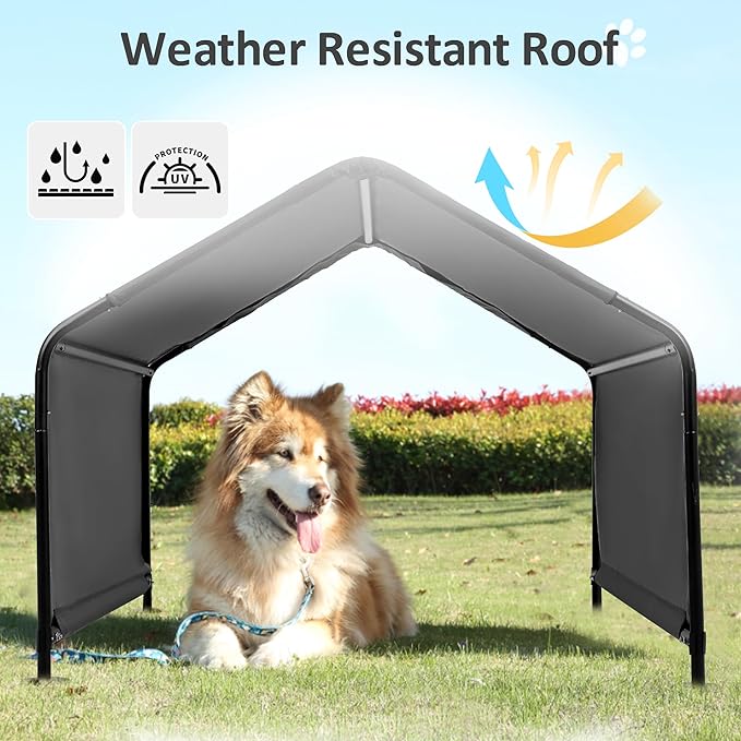 Dog Shade Shelter Outdoor Deep Grey Tent for Large Medium Dogs, 4'x4'x3' Outside Sun Rain Canopy Pet House for Cats Pigs Livestock with Waterproof Roof Ground Nails