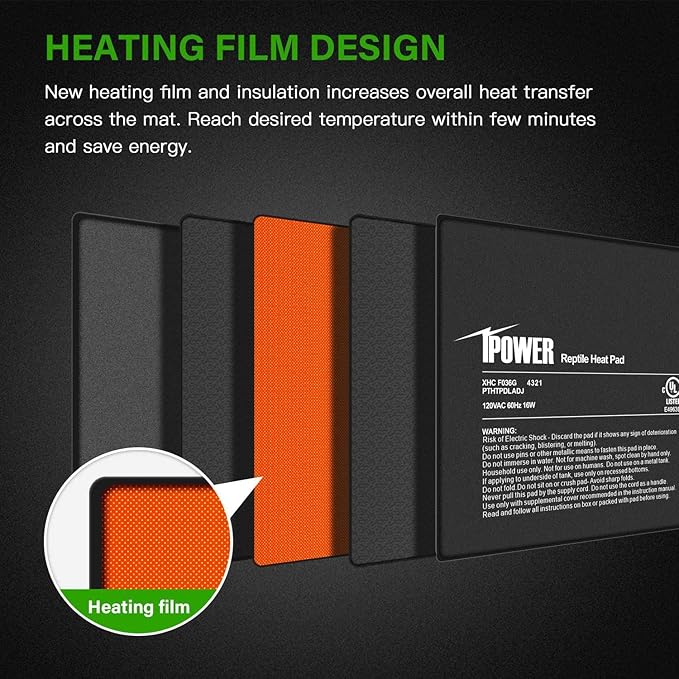 iPower 8X12 Inch 16 Watts Reptile Heating Mat with Adjustable Temperature Controller Under Tank Warmer Terrarium Heat Pad for Reptiles and Amphibians, for 30-40 Gallon Tank, 2 Pack