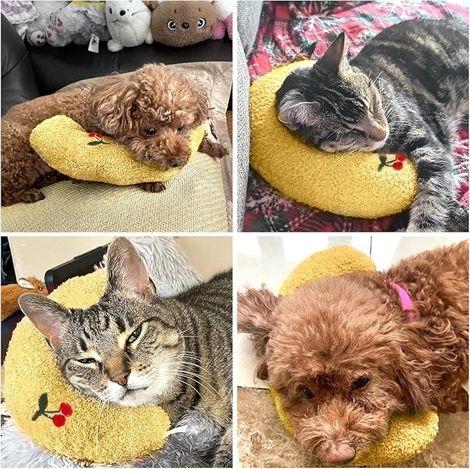 BABORUI Dog Calming Pillow for Small Dogs, U Shaped Dog Neck Pillow for Joint Relief Sleeping Improve, Machine Washable Pet Pillow for Dogs & Cats (Yellow)