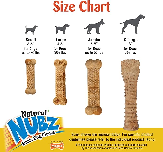 Nylabone Nubz Natural Edible Chew Treats for Dogs, Made in USA, Peanut Butter Flavor, Large - Up to 50 lbs. (18 Count)