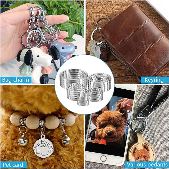 Split Key Ring Circle Assorted, Round Keyring Durable 5 Sizes (1/2 inch, 3/4 inch,1 inch, 1.25 inch, 1.38 inch)