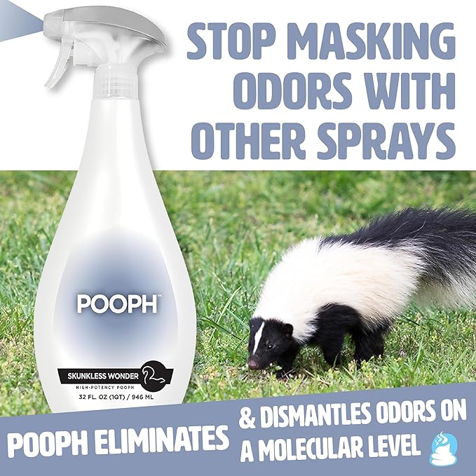 Pooph Skunk Odor Eliminator, 32oz Spray - Dismantles Skunk Odors on a Molecular Basis from Pets & Anything Else, Proprietary Formula Breaks Down Skunk Oils, Eliminates Odor on Clothing & More