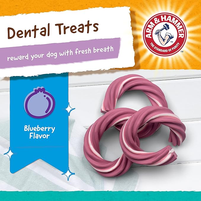 Arm & Hammer for Pets Ringers Dental Treats for Dogs | Dog Dental Chews Fight Bad Breath & Tartar Without Brushing | Fruity Blueberry Flavor in Dog Treat Bag (Pack of 24,120 Count Total)