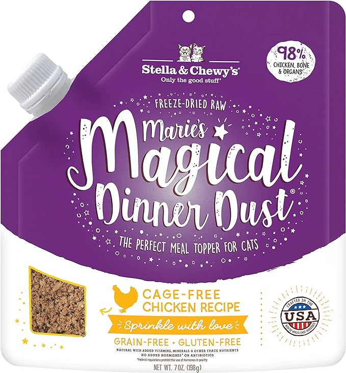 Stella & Chewy's Freeze-Dried Raw Marie’s Magical Dinner Dust – Grain Free, Protein Rich Cat & Kitten Food Topper – Cage-Free Chicken Recipe – 7 Oz Bag