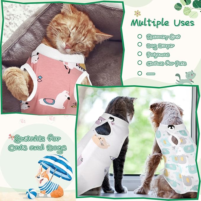 3 Pieces Cat Recovery Suit Kitten Recovery Suit E-Collar Alternative for Cats and Dogs Abdominal Skin Anti Licking Pajama Suit (Cute Pattern, Medium)