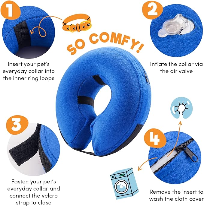 BENCMATE Protective Inflatable Collar for Dogs and Cats - Soft Pet Recovery Collar Does Not Block Vision E-Collar (Medium, Blue)