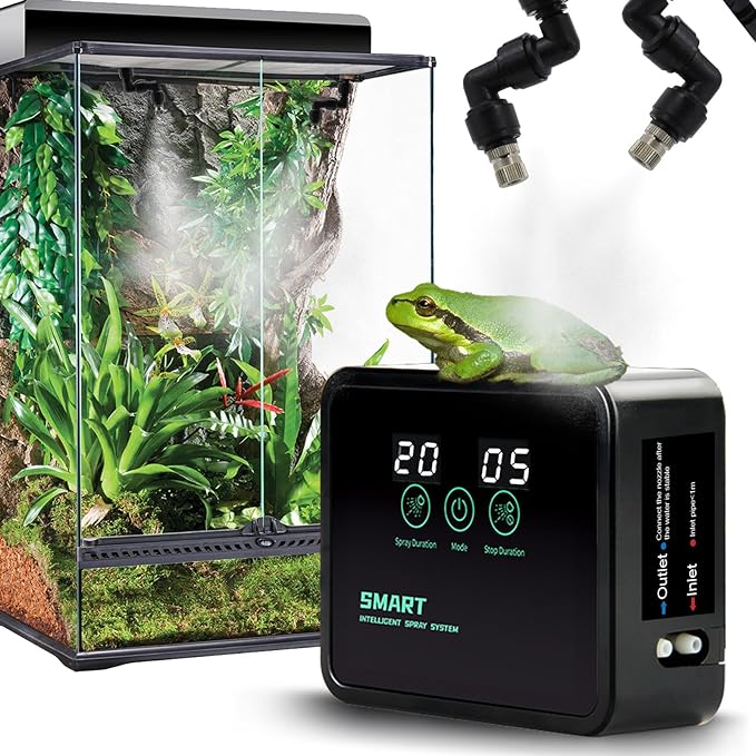 Reptile Humidifiers Smart Misting System for Reptile Terrariums, Reptile Mister Automatic with Timer, 360° Adjustable Misting Nozzles for Chameleons, Snake, Frog, Turtle, Lizard