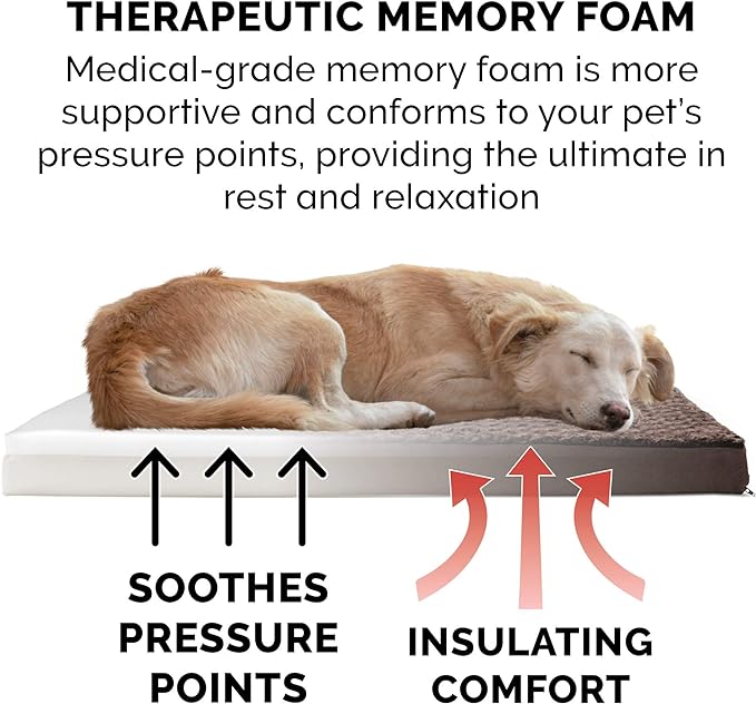 Furhaven Memory Foam Dog Bed for Large Dogs w/ Removable Washable Cover, For Dogs Up to 125 lbs - Ultra Plush Faux Fur & Suede Mattress - Chocolate, Jumbo Plus/XXL