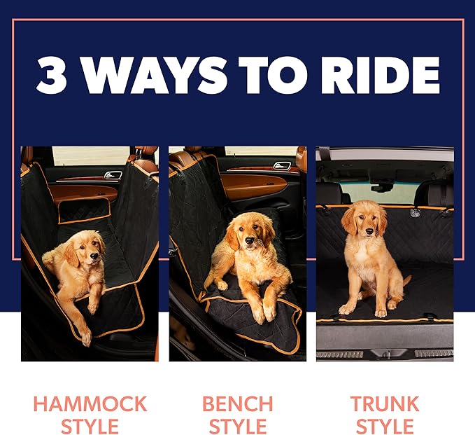 Active Pets Dog Car Seat Cover for Back Seat - Waterproof Pet Back Seat Cover for Trucks, Sedans & SUVs - Use with Chom Chom Roller Pet Hair Remover. Orange XL