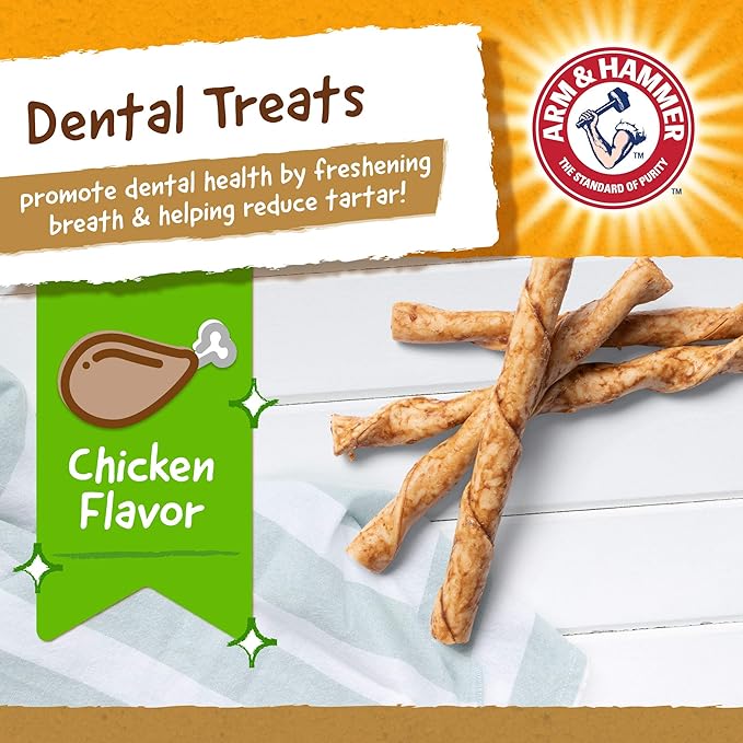 Arm & Hammer Faux-Hide Dog Dental Treat Twists in Chicken Flavor, 75 Pcs Value Bucket | Rawhide Free Dog Chews Dental Treats Baking Soda Dog Treats for Plaque and Tartar Control