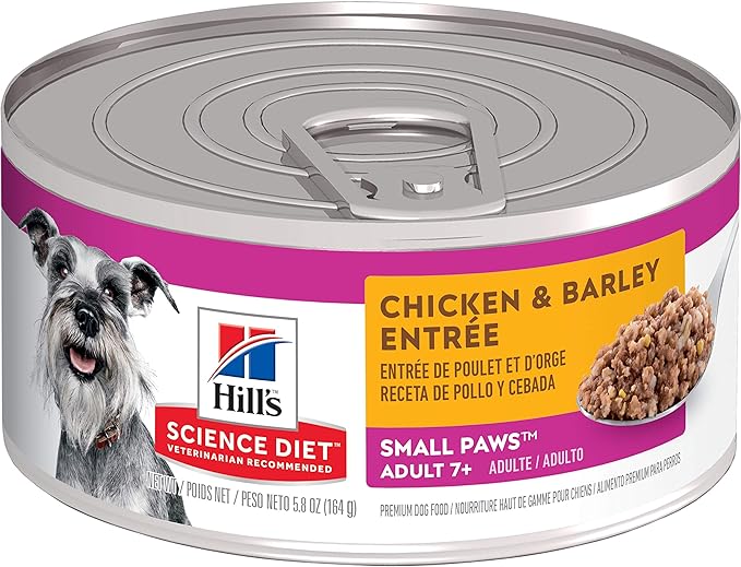 Hill's Science Diet Small & Mini, Senior Adult 7+, Small & Mini Breeds Senior Premium Nutrition, Wet Dog Food, Chicken & Barley Loaf, 5.8 oz Can, Case of 24