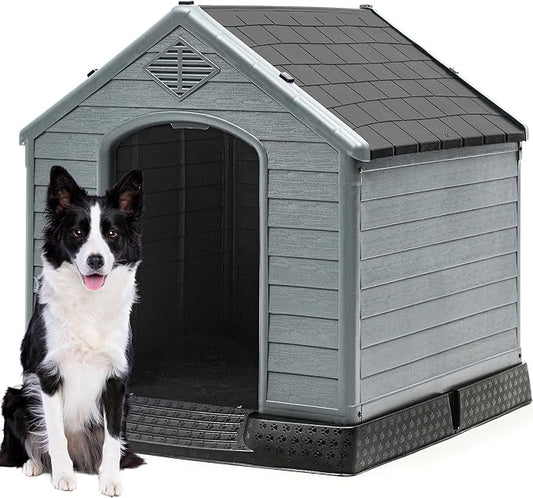 DWVO Spacious and Durable Dog House for Small to Medium Dogs, Indoor & Outdoor Use, Weather Resistant, Easy to Assemble (34.5''L*30.9''W*32''H, Black)