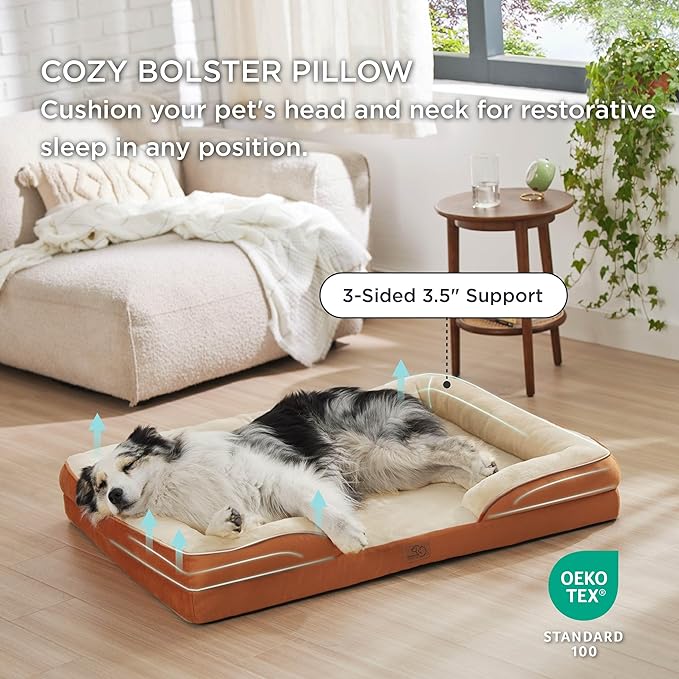 Bedsure Orthopedic Dog Bed for Extra Large Dogs - XL Washable Dog Sofa Beds Large, Supportive Foam Pet Couch Bed with Removable Washable Cover, Waterproof Lining and Nonskid Bottom, Caramel, 42"