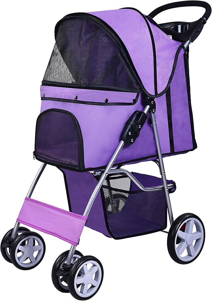 Pet Stroller, 4 Wheels Multifunction Dog Cat Stroller, Folding Portable Travel Stroller with Detachable Carrier, Suitable for Medium Small Dogs Cats