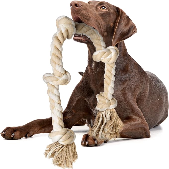 Fida Dog Rope Toys for Large/Medium Aggressive Chewers, Tough Rope Chew Toy, 3 Feet 5 Knots Indestructible Natural Cotton, Tug of War Dog Pull Rope Teeth Cleaning