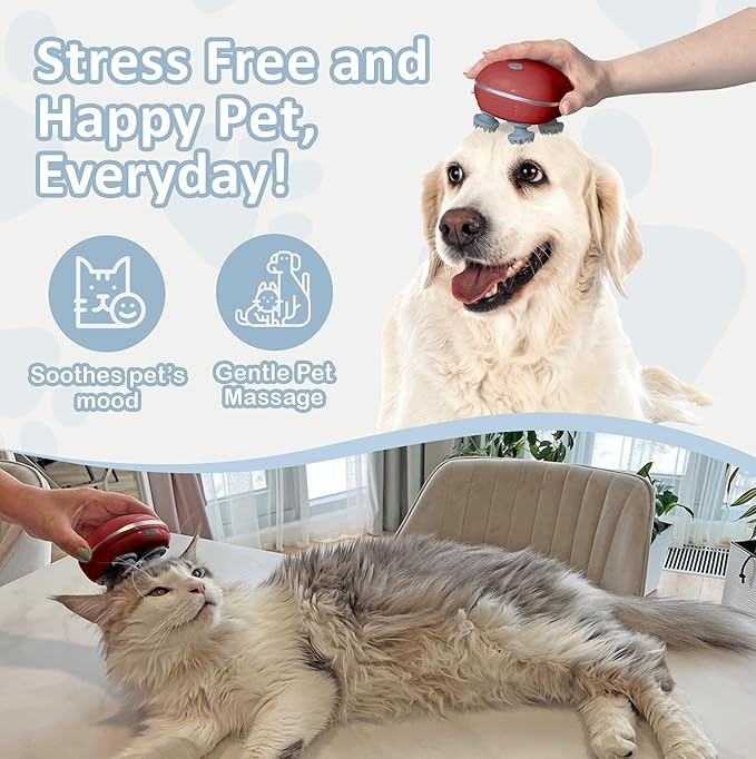 Red Scalp Massager Pet-Friendly Silicone Massage Brush - Soothing Head, Scalp and Body Scrubber for Pets - Cat Face Electric Sratchers - Gentle Grooming Tool for Ultimate Relaxation (Red)
