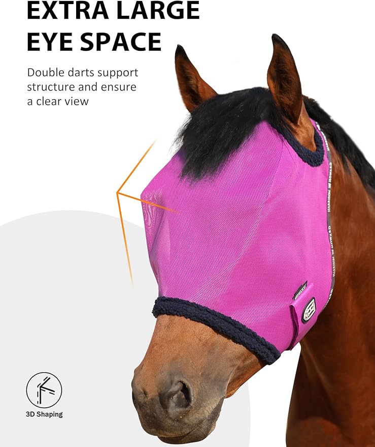 Harrison Howard All Round Mesh Horse Fly Mask UV Protective with Fleece Padded Edging Purple M