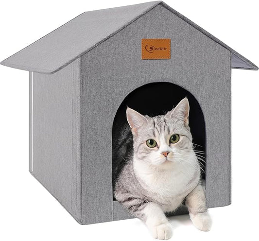 Outdoor Cat House, Outdoor Cat Shelter Feral Cat, Outside Waterproof Cat House for Outdoor/Indoor Cats, Insulated Cat House for Winter with Cozy Cushion, Easy to Assemble, Grey