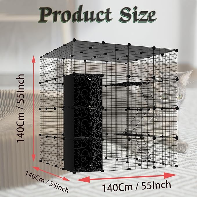 4-Tier Large Cat Cages Indoor, DIY Cat Enclosure, Cat Playpen Catio Detachable Metal Wire Kennels Pet Crate Large Exercise Place Ideal for 1-6 Cat