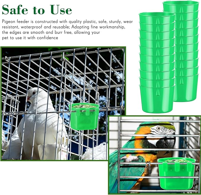 60 Pieces Cage Cups Birds Hanging Feeders Seed Bowl 8 oz Plastic Chicken Feeder Water Bowl Hanging Chicken Waterer Chicken Feeding Watering Dish Coop Cups for Gamefowl Parrot Parakeet Poultry (Green)