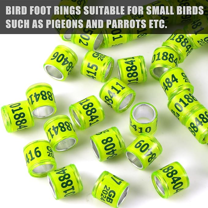 50Pcs Aluminium Pigeon Leg Rings with 2024 GB Training Identify 8mm Birds Leg Bands for Pigeon Parrot Quail (Fluorescent Color)