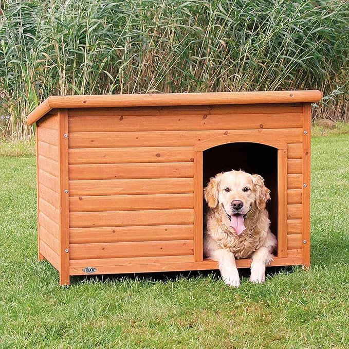 TRIXIE Large natura Classic Outdoor Dog House, Weatherproof Finish, Elevated Floor, Brown 45.5 x 31 x 32.25 inch